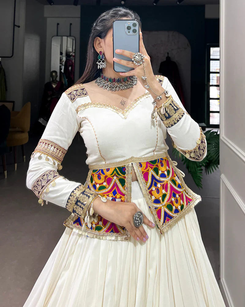 WHITE COLOR PURE RAYON NAVRATRI LEHENGA CHOLI
