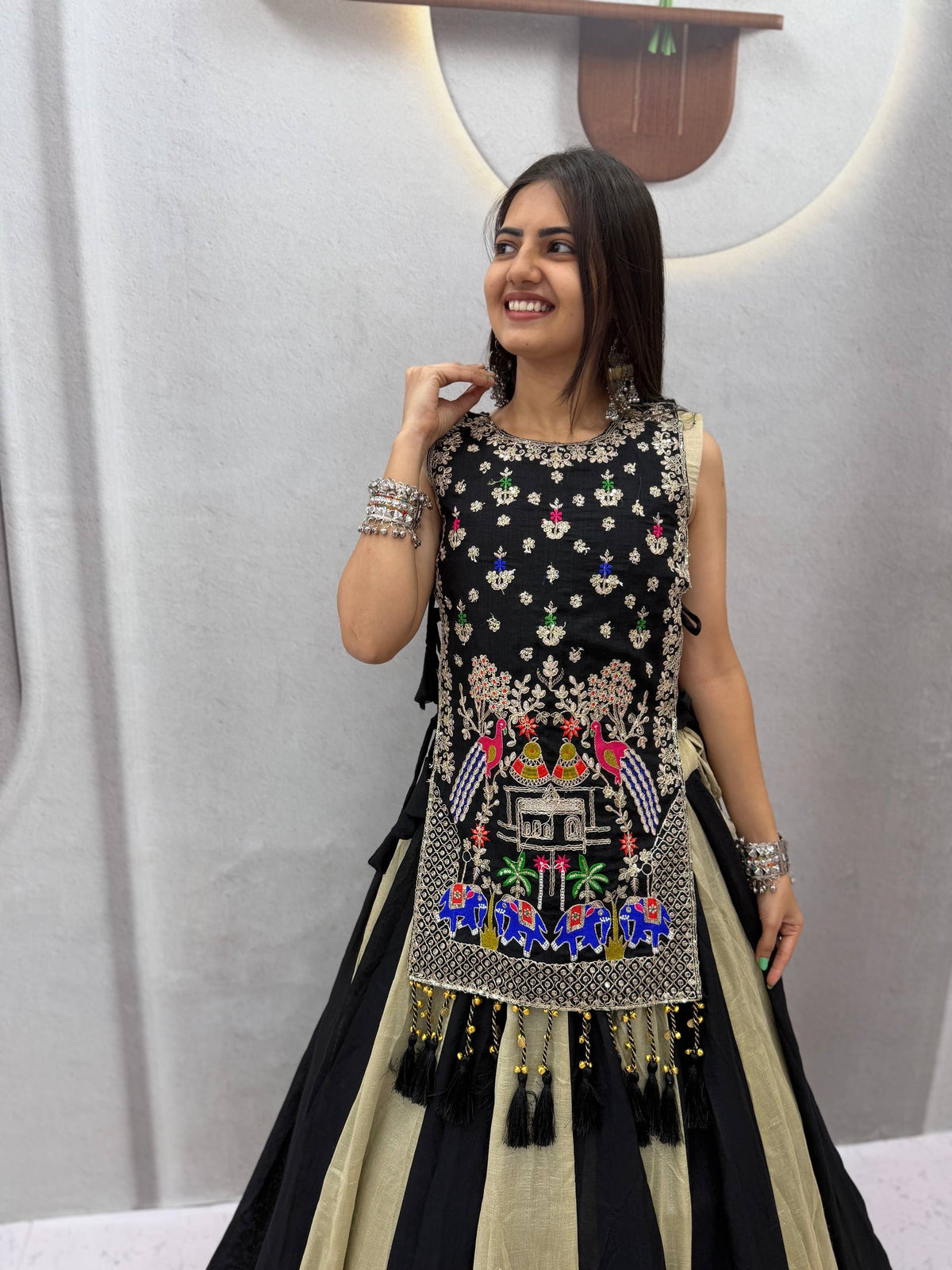ROYAL PURPLE DUAL-TONE SILK LEHENGA CHOLI WITH EMBROIDERED TASSEL KOTI