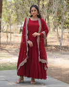 MAROON COLOR DESIGNER EMBROIDERED GOWN WITH DUPATTA