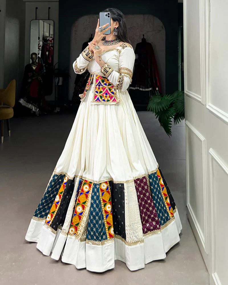 WHITE COLOR PURE RAYON NAVRATRI LEHENGA CHOLI