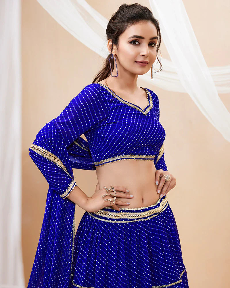 BLUE COLOR GEORGETTE LEHERIYA PRINTED LEHENGA CHOLI