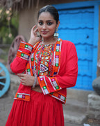 RED COLOR RAYON EMBROIDERED NAVRATRI LEHENGA CHOLI