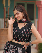 BLACK COLOR RAYON KALI PATTERN NAVRATRI LEHENGA CHOLI