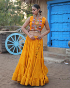 MUSTARD COLOR RAYON EMBROIDERED NAVRATRI LEHENGA CHOLI