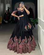 BLACK COLOR COTTON PRINTED WITH COWRIE LEHENGA CHOLI