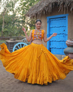 MUSTARD COLOR RAYON EMBROIDERED NAVRATRI LEHENGA CHOLI