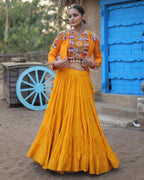 MUSTARD COLOR RAYON EMBROIDERED NAVRATRI LEHENGA CHOLI