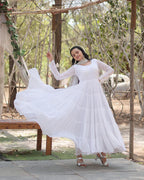 WHITE COLOR DESIGNER EMBROIDERED GOWN WITH DUPATTA