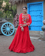 RED COLOR RAYON EMBROIDERED NAVRATRI LEHENGA CHOLI
