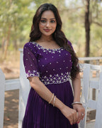 PURPLE COLOR FAUX BLOOMING EMBROIDERED ANARKALI GOWN