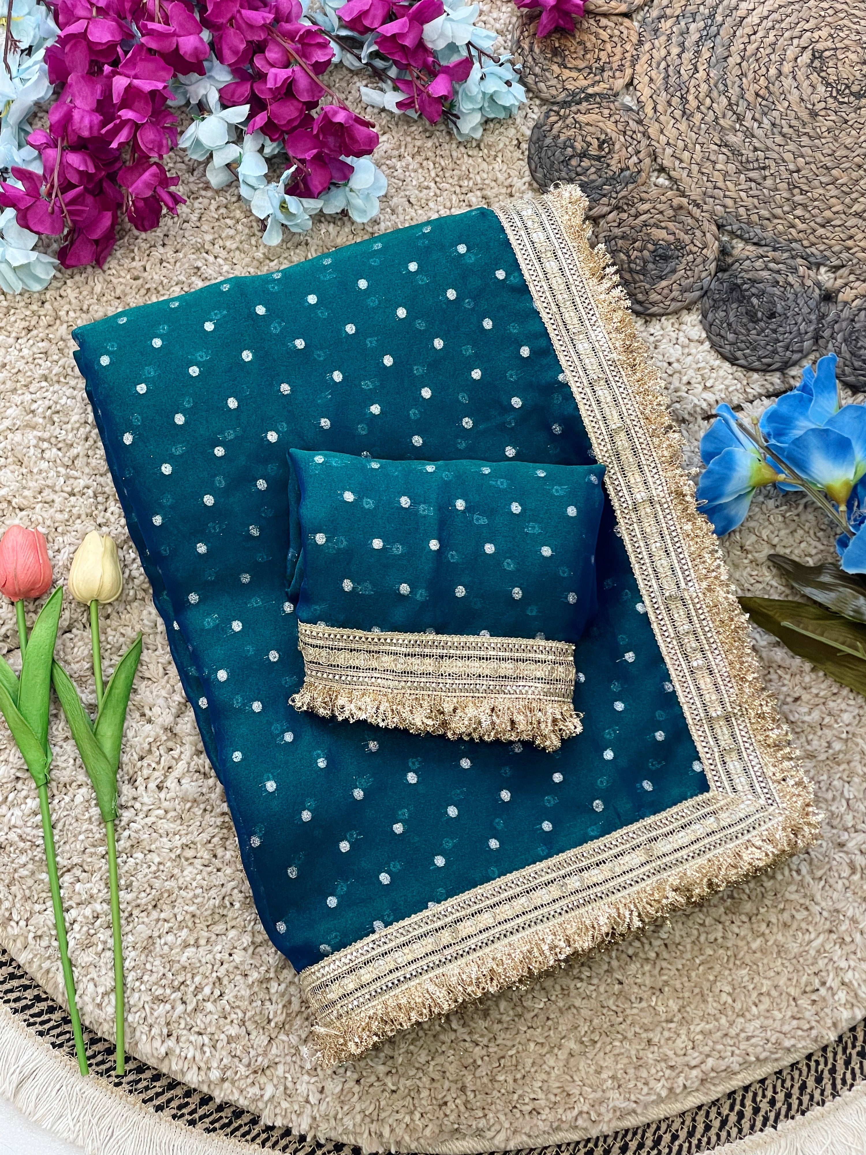 MORPEACH PREMIUM SOFT MOSS FENDY CHIFFON SAREE