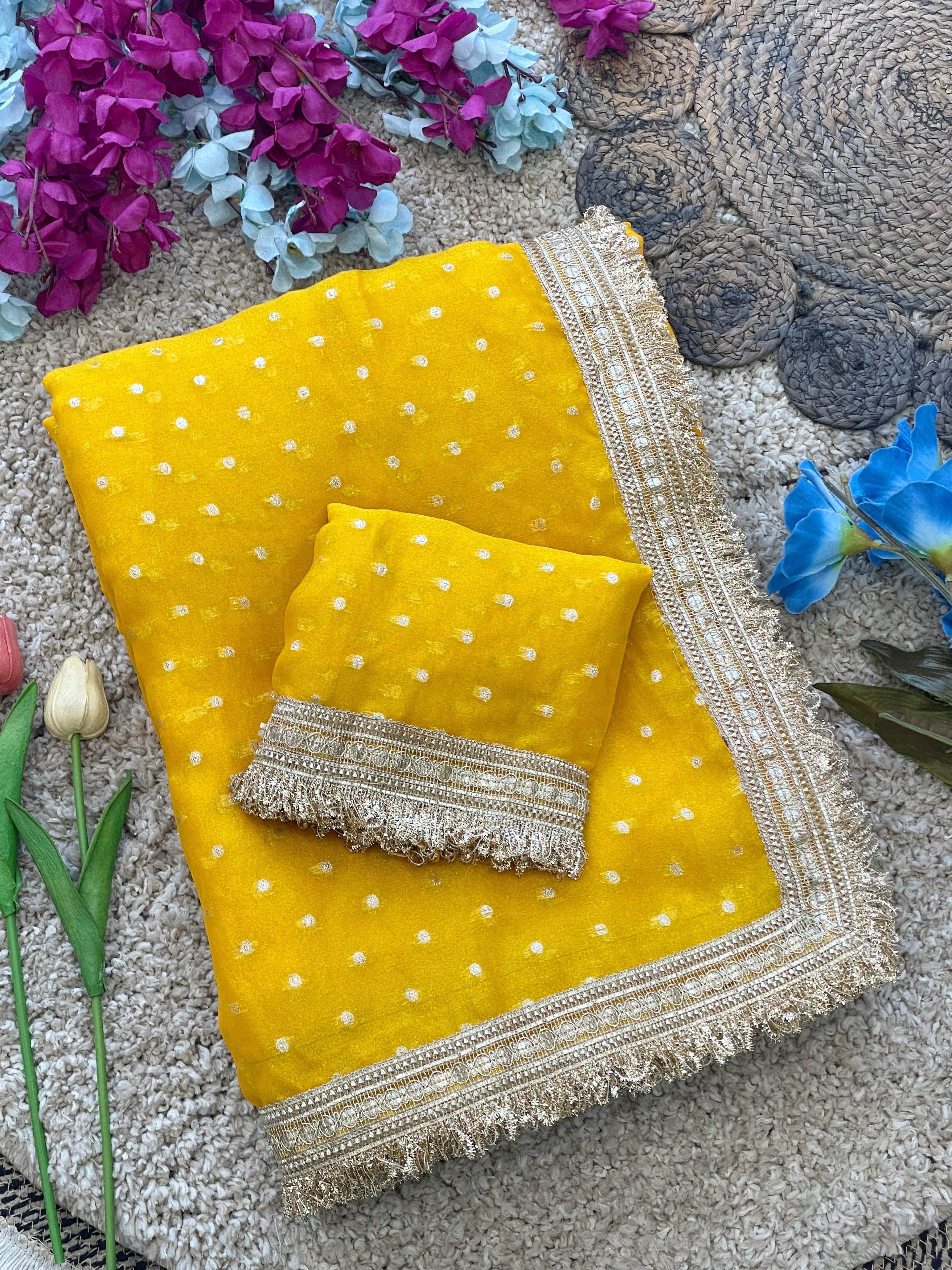 MUSTARD PREMIUM SOFT MOSS FENDY CHIFFON SAREE
