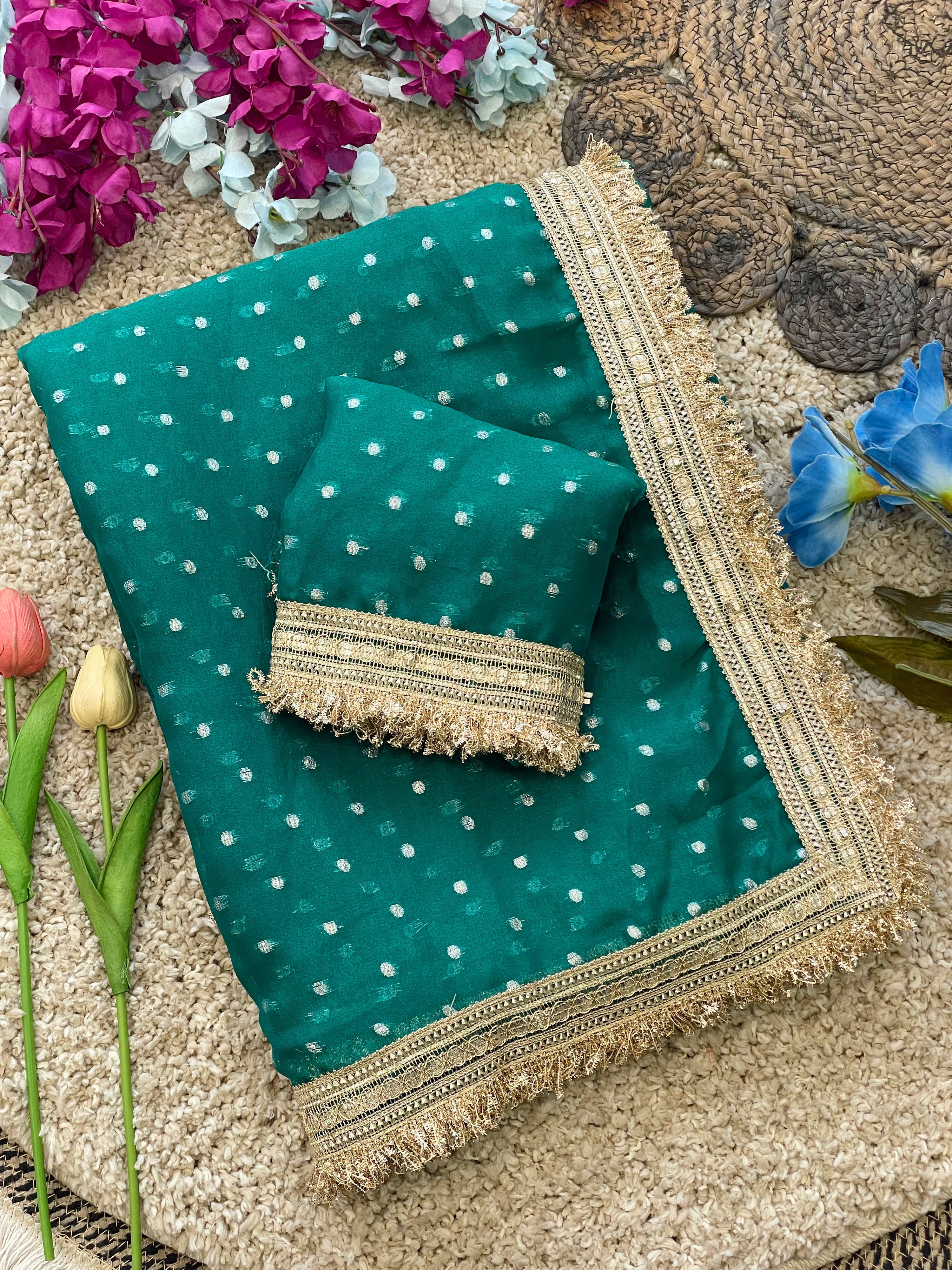RAMA GREEN PREMIUM SOFT MOSS FENDY CHIFFON SAREE