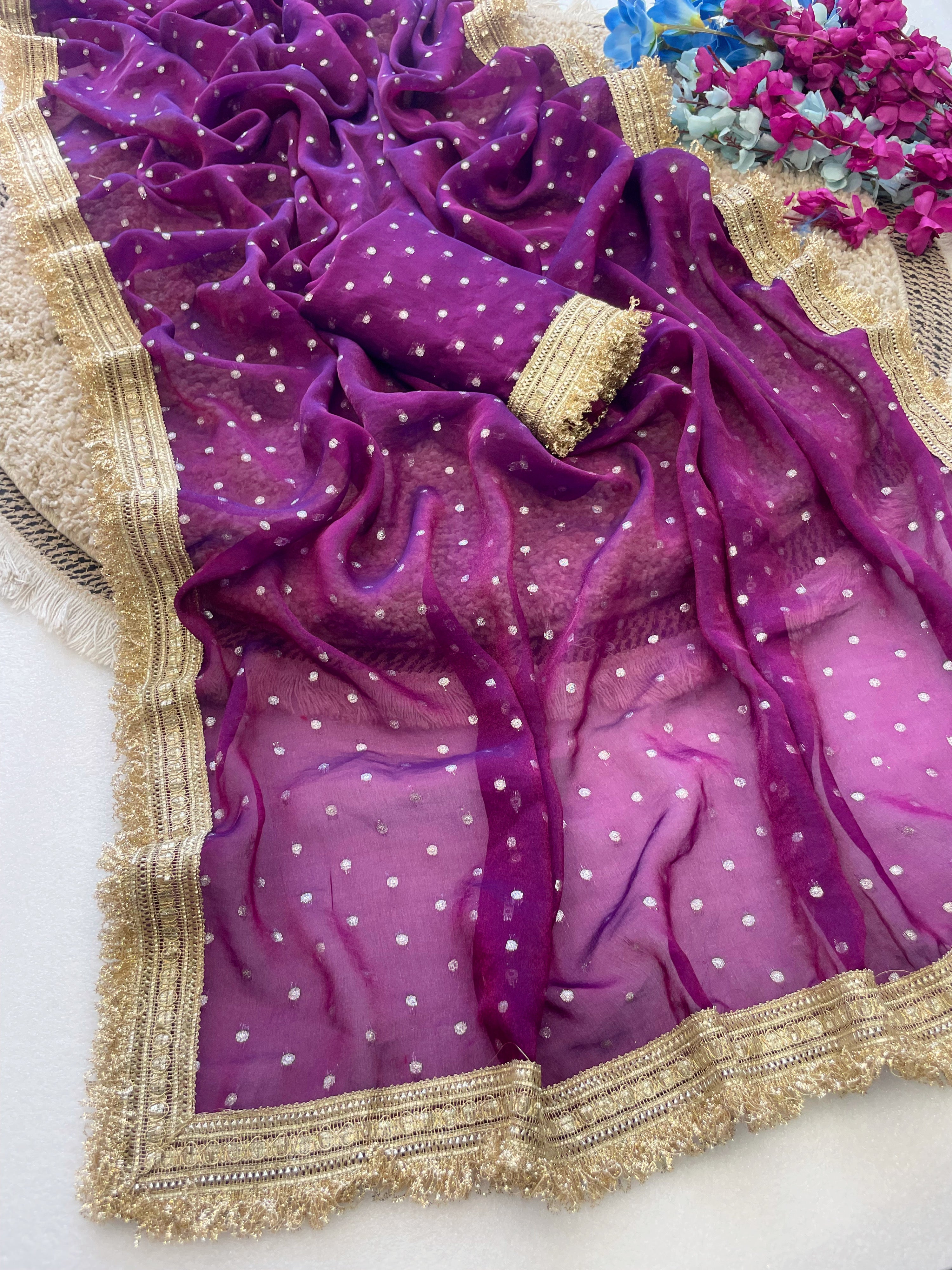 WINE PREMIUM SOFT MOSS FENDY CHIFFON SAREE