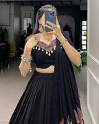 BLACK COLOR COTTON PRINTED WITH COWRIE LEHENGA CHOLI