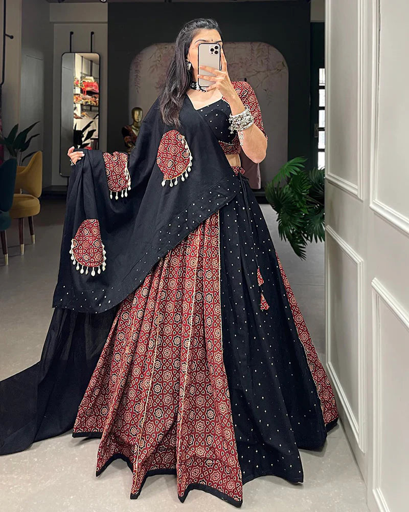 DESIGNER MAROON COLOR COTTON PRINTED LEHENGA CHOLI