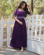 PURPLE COLOR FAUX BLOOMING EMBROIDERED ANARKALI GOWN
