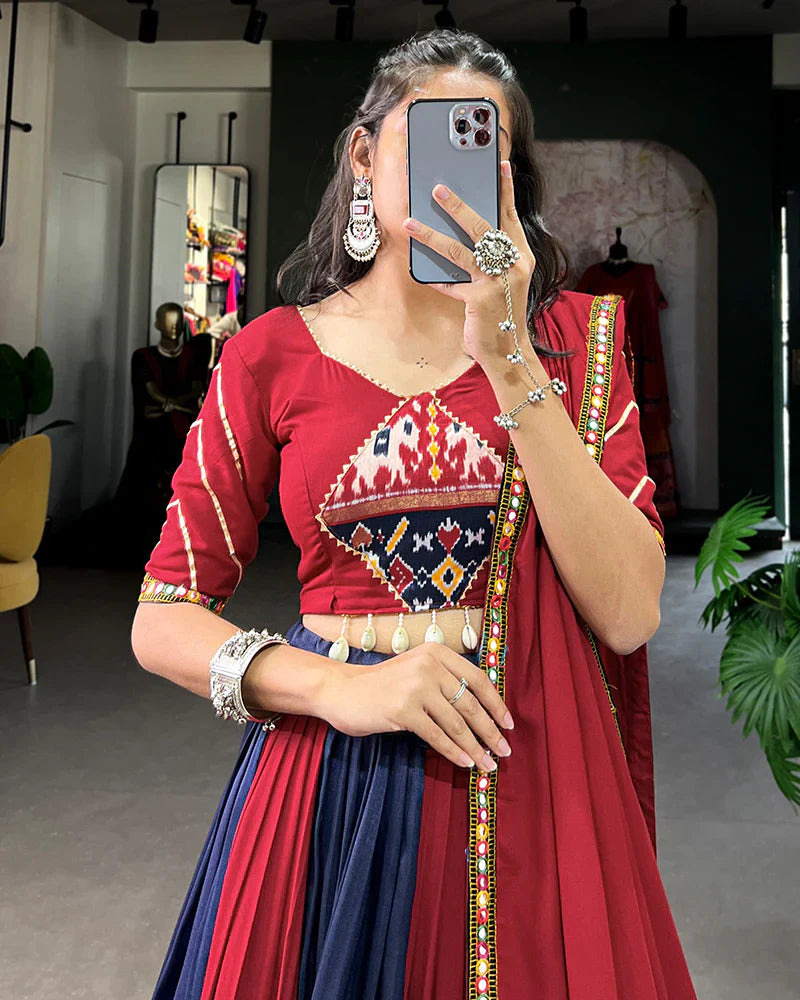 NAVY BLUE COLOR RAYON PRINTED NAVRATRI LEHENGA CHOLI