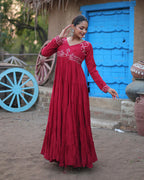 MAROON COLOR REYON RUFFLE STYLE NAVRATRI GOWN