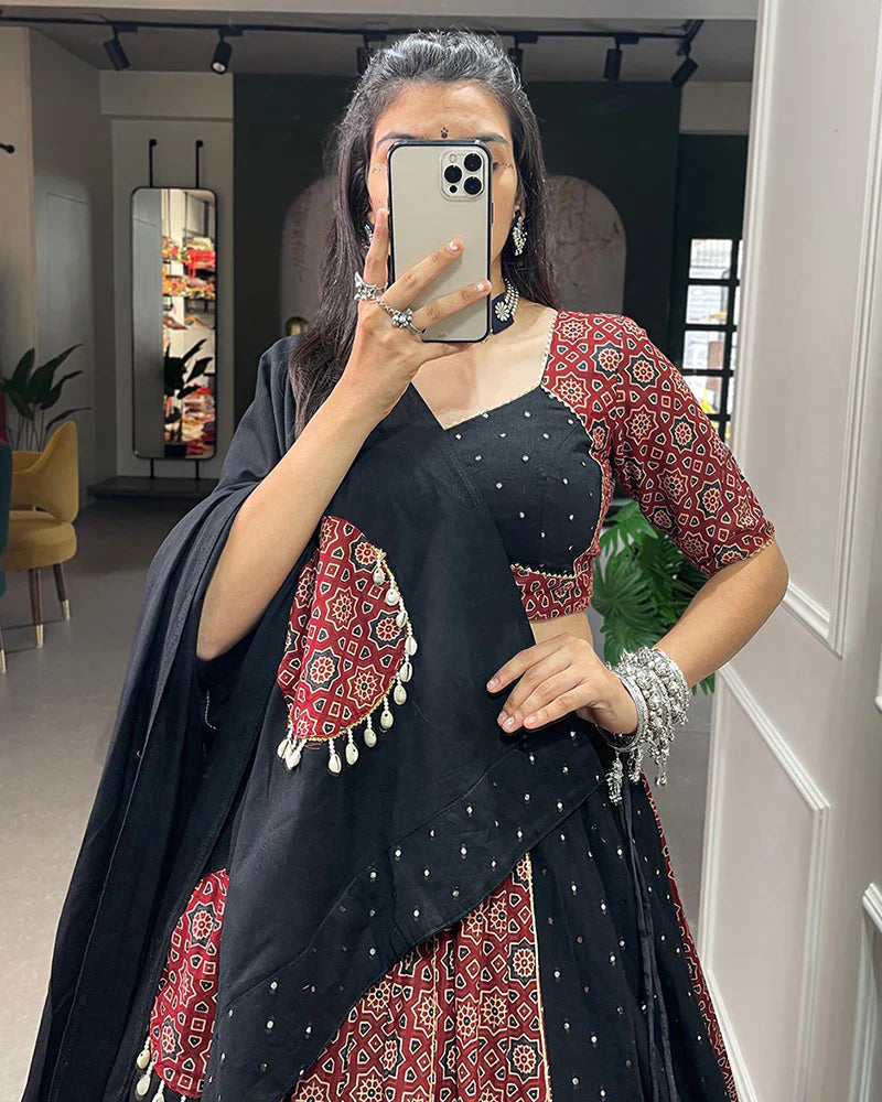 DESIGNER MAROON COLOR COTTON PRINTED LEHENGA CHOLI