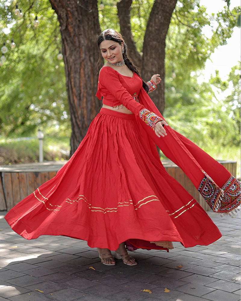 RED COLOR RAYON NAVRATRI LEHENGA CHOLI
