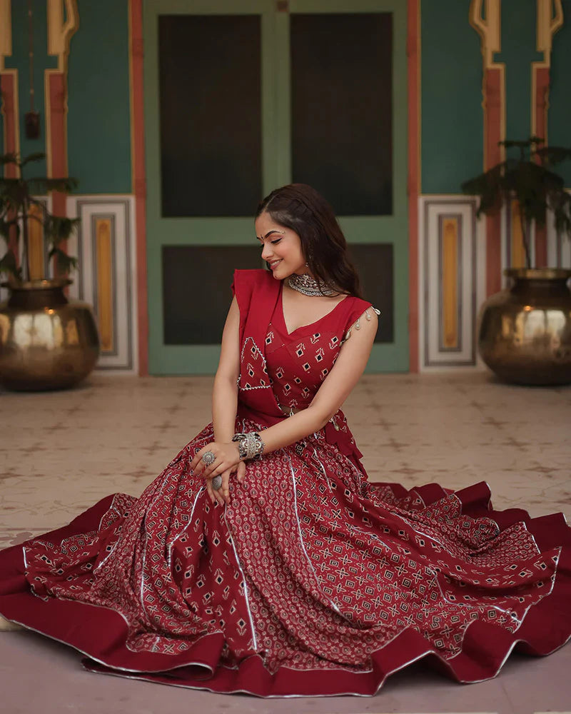 MAROON COLOR RAYON KALI PATTERN NAVRATRI LEHENGA CHOLI