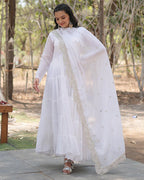 WHITE COLOR DESIGNER EMBROIDERED GOWN WITH DUPATTA