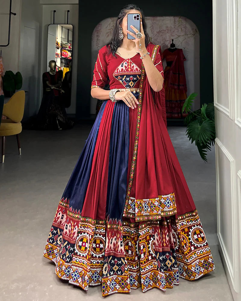 NAVY BLUE COLOR RAYON PRINTED NAVRATRI LEHENGA CHOLI