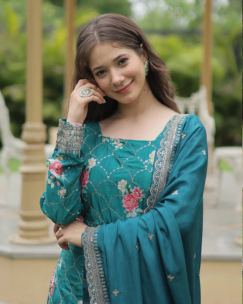 RAMA COLOR CHINNON PRINTED PLAZZO SUIT SET OF 3