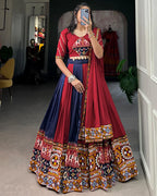 NAVY BLUE COLOR RAYON PRINTED NAVRATRI LEHENGA CHOLI