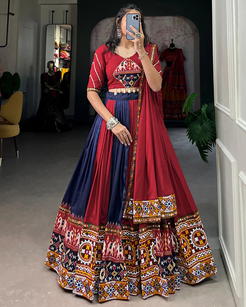 NAVY BLUE COLOR RAYON PRINTED NAVRATRI LEHENGA CHOLI