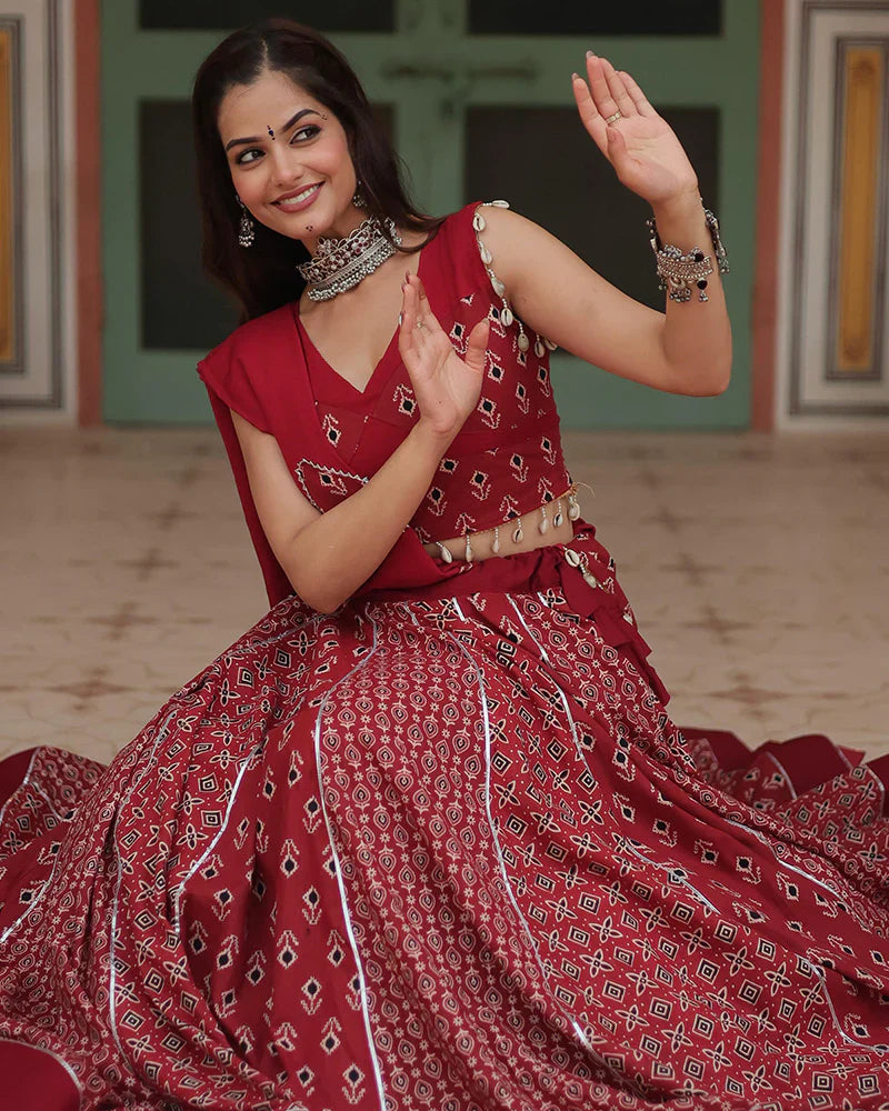 MAROON COLOR RAYON KALI PATTERN NAVRATRI LEHENGA CHOLI