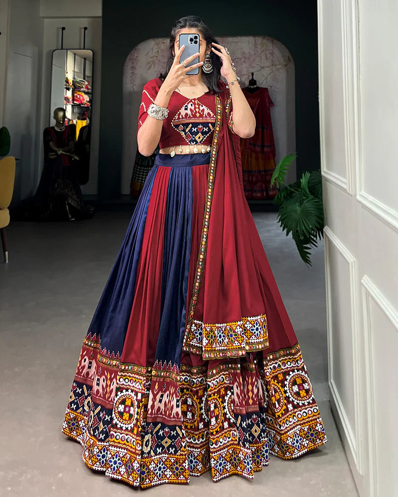 NAVY BLUE COLOR RAYON PRINTED NAVRATRI LEHENGA CHOLI