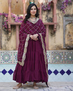 PLUM COLOR STAR GEORGETTE GOWN WITH EMBROIDERED DUPATTA