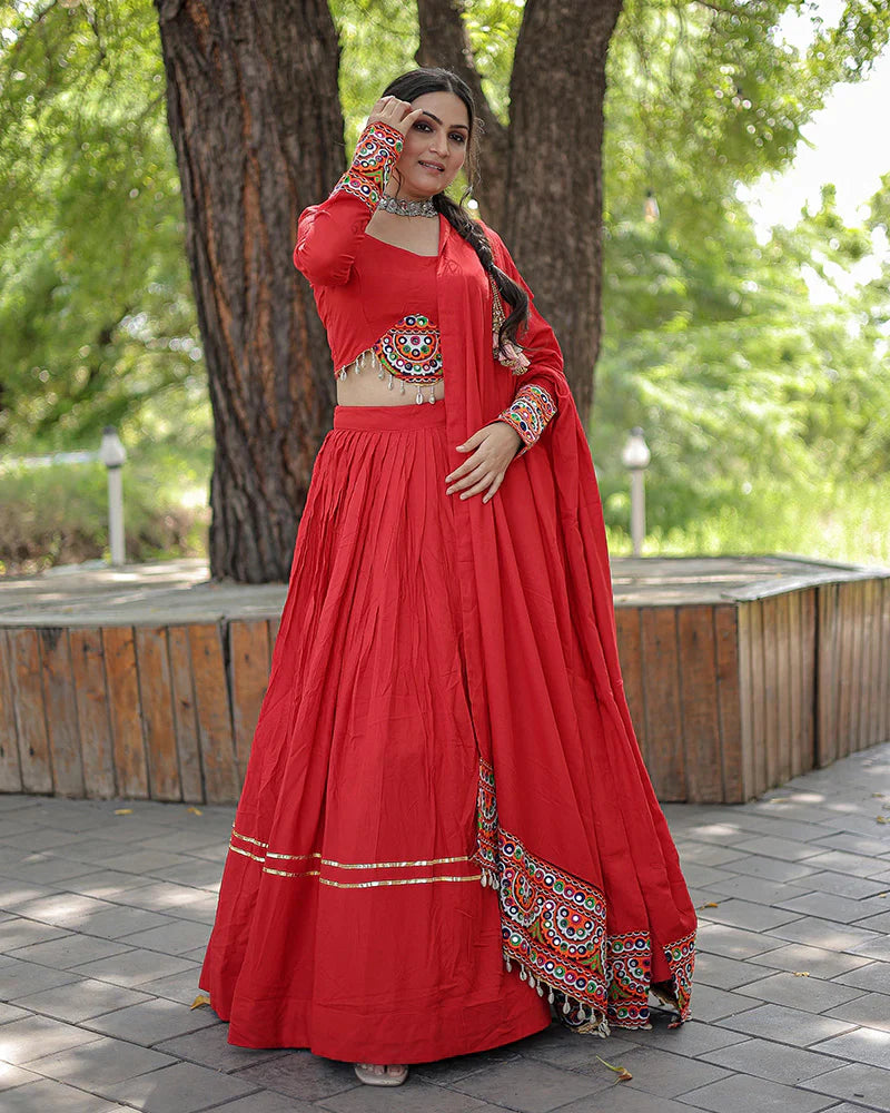 RED COLOR RAYON NAVRATRI LEHENGA CHOLI