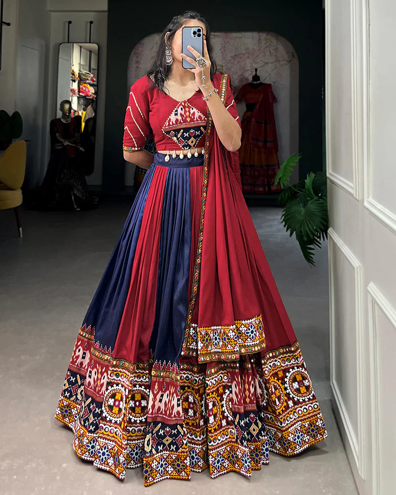 NAVY BLUE COLOR RAYON PRINTED NAVRATRI LEHENGA CHOLI