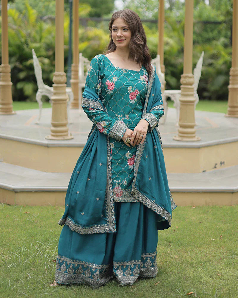 RAMA COLOR CHINNON PRINTED PLAZZO SUIT SET OF 3