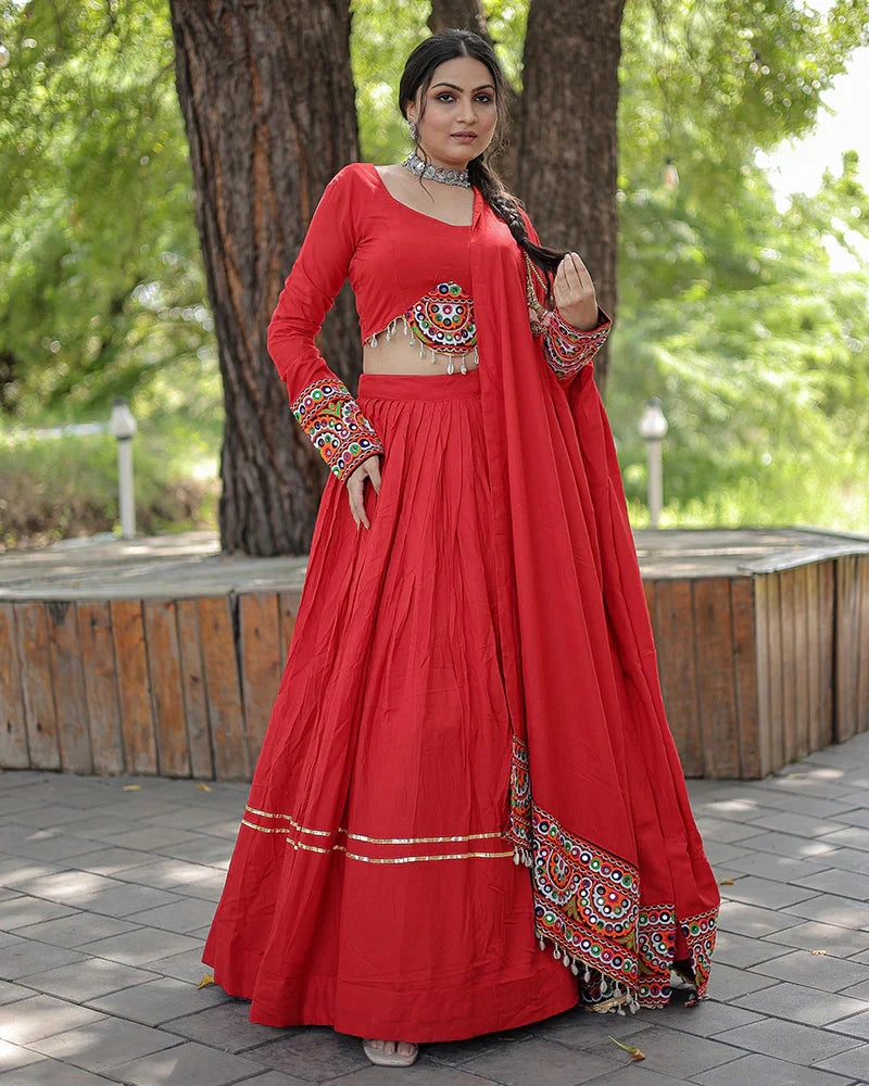 RED COLOR RAYON NAVRATRI LEHENGA CHOLI