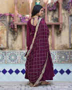 PLUM COLOR STAR GEORGETTE GOWN WITH EMBROIDERED DUPATTA