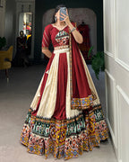 OFF-WHITE COLOR RAYON PRINTED NAVRATRI LEHENGA CHOLI