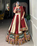 OFF-WHITE COLOR RAYON PRINTED NAVRATRI LEHENGA CHOLI