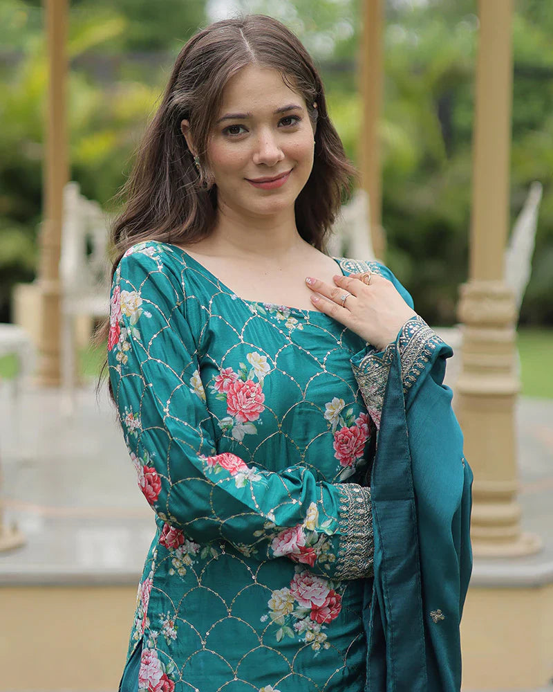 RAMA COLOR CHINNON PRINTED PLAZZO SUIT SET OF 3