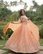 PEACH COLOR SOFT GEORGETTE DESIGNING LEHENGA CHOLI