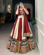 OFF-WHITE COLOR RAYON PRINTED NAVRATRI LEHENGA CHOLI