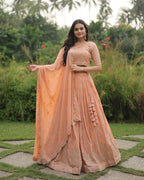 PEACH COLOR SOFT GEORGETTE DESIGNING LEHENGA CHOLI