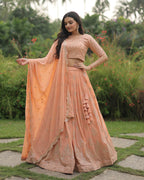 PEACH COLOR SOFT GEORGETTE DESIGNING LEHENGA CHOLI