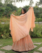 PEACH COLOR SOFT GEORGETTE DESIGNING LEHENGA CHOLI