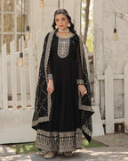 BLACK COLOR FAUX BLOOMING RICH SEQUENCE EMBROIDERED GOWN