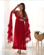 MAROON COLOR GEORGETTE ALIA CUT THREE PIECE KURTI SUIT