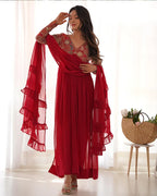 MAROON COLOR GEORGETTE ALIA CUT THREE PIECE KURTI SUIT